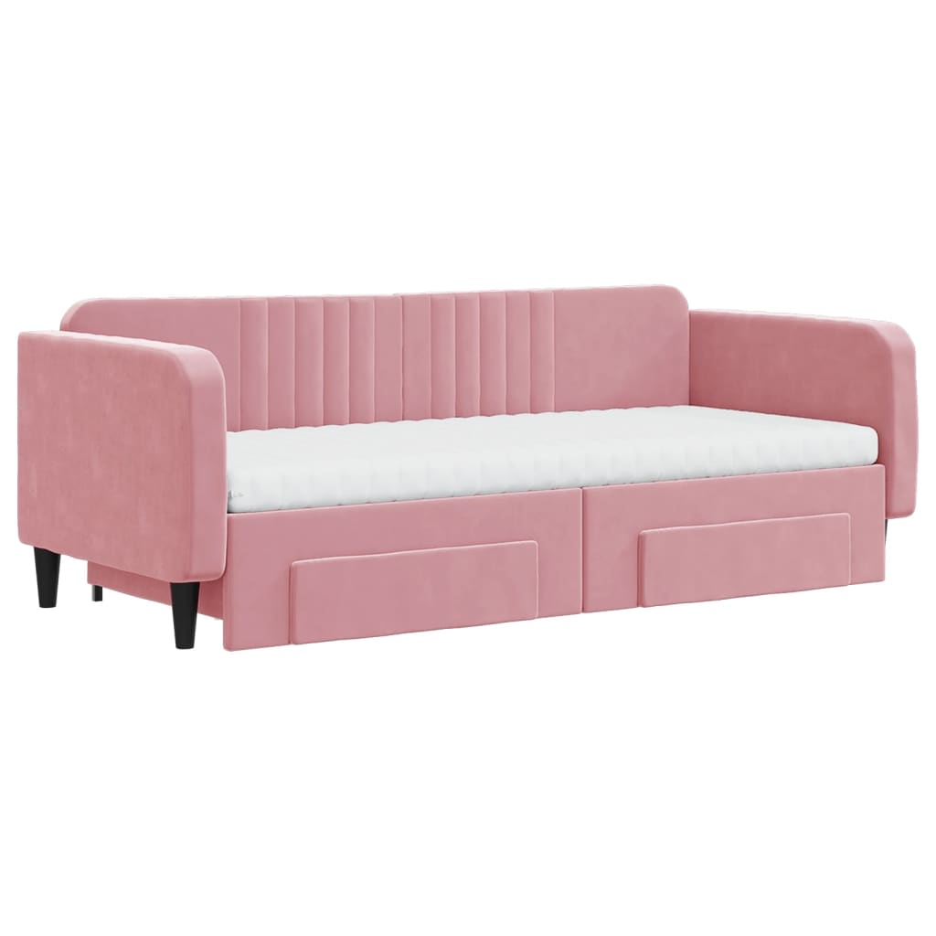 Sofá-cama com gavetão e gavetas 90x200 cm veludo rosa