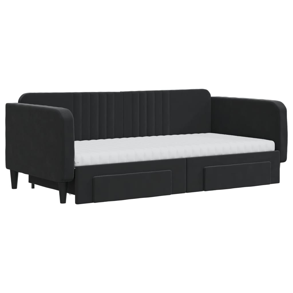 Sofá-cama com gavetão e gavetas 90x190 cm veludo preto