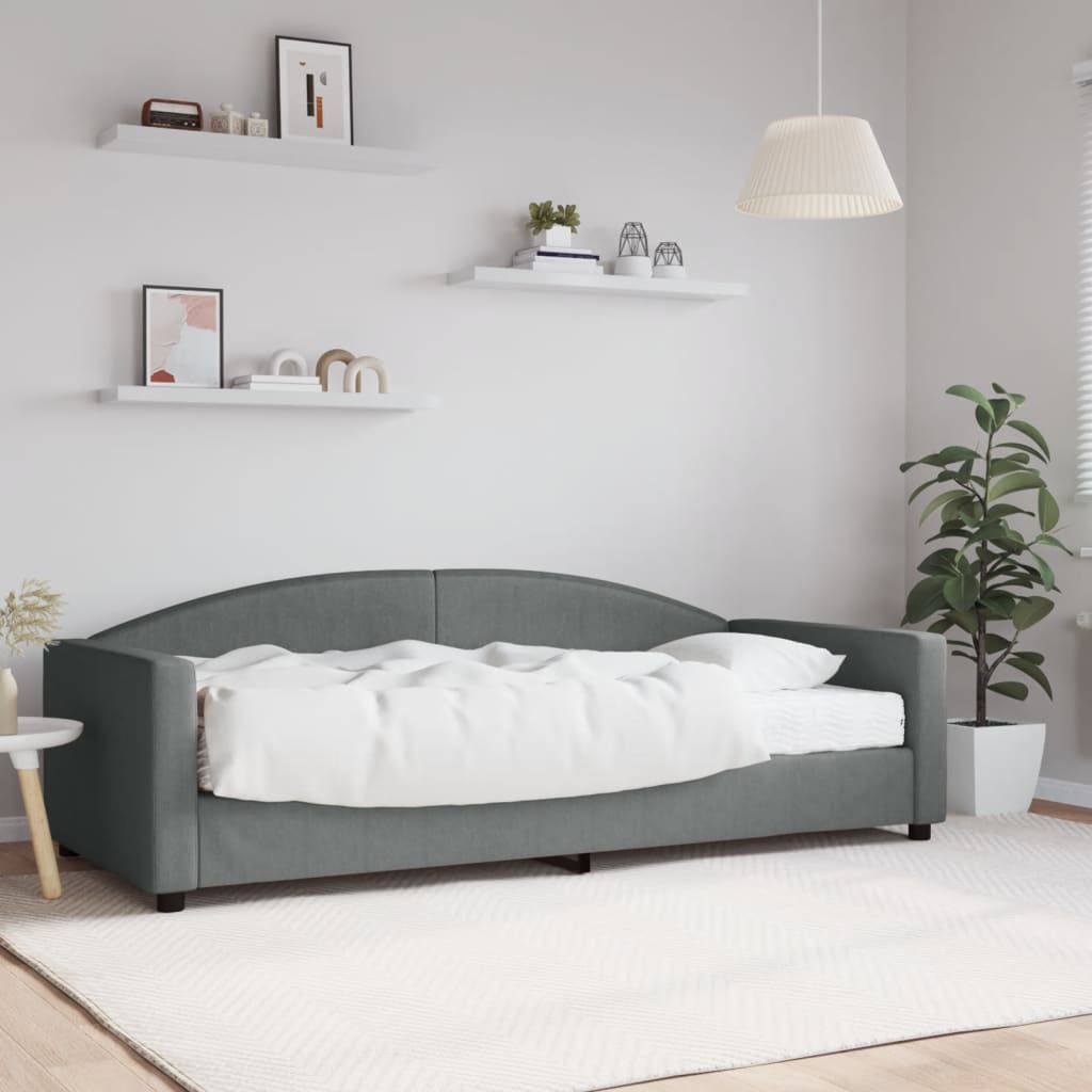 Sofá-cama com colchão 90x200 cm tecido cinzento-escuro