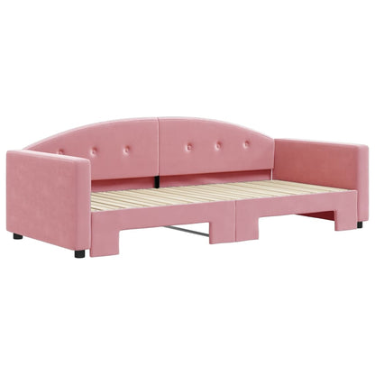 Sofá-cama com gavetão 90x200 cm veludo rosa