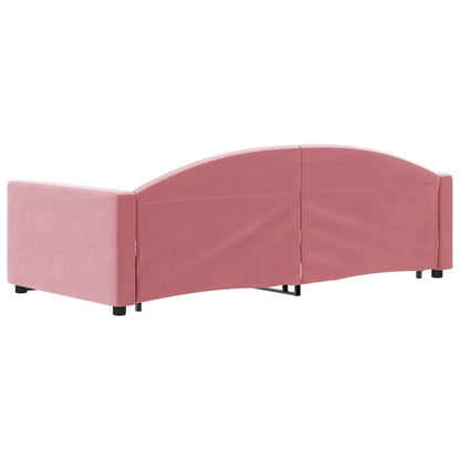 Sofá-cama com gavetão 90x200 cm veludo rosa