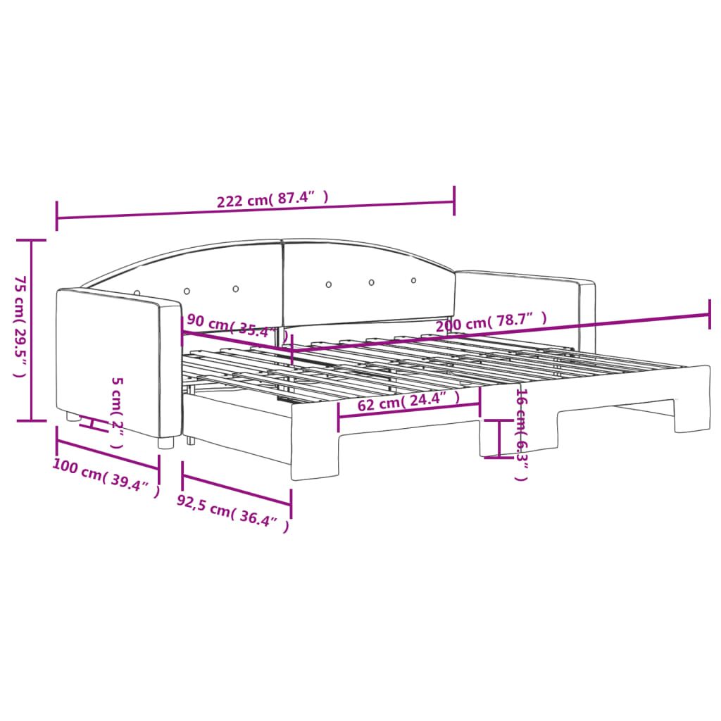 Sofá-cama com gavetão 90x200 cm veludo rosa