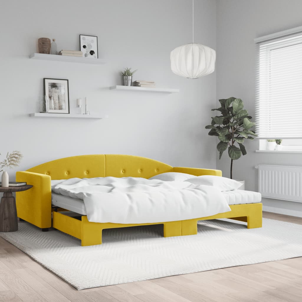 Sofá-cama com gavetão e colchões 90x200 cm veludo amarelo