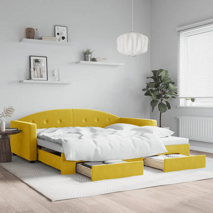 Sofá-cama com gavetão e gavetas 100x200 cm veludo amarelo