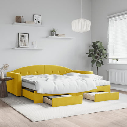 Sofá-cama com gavetão e gavetas 90x200 cm veludo amarelo