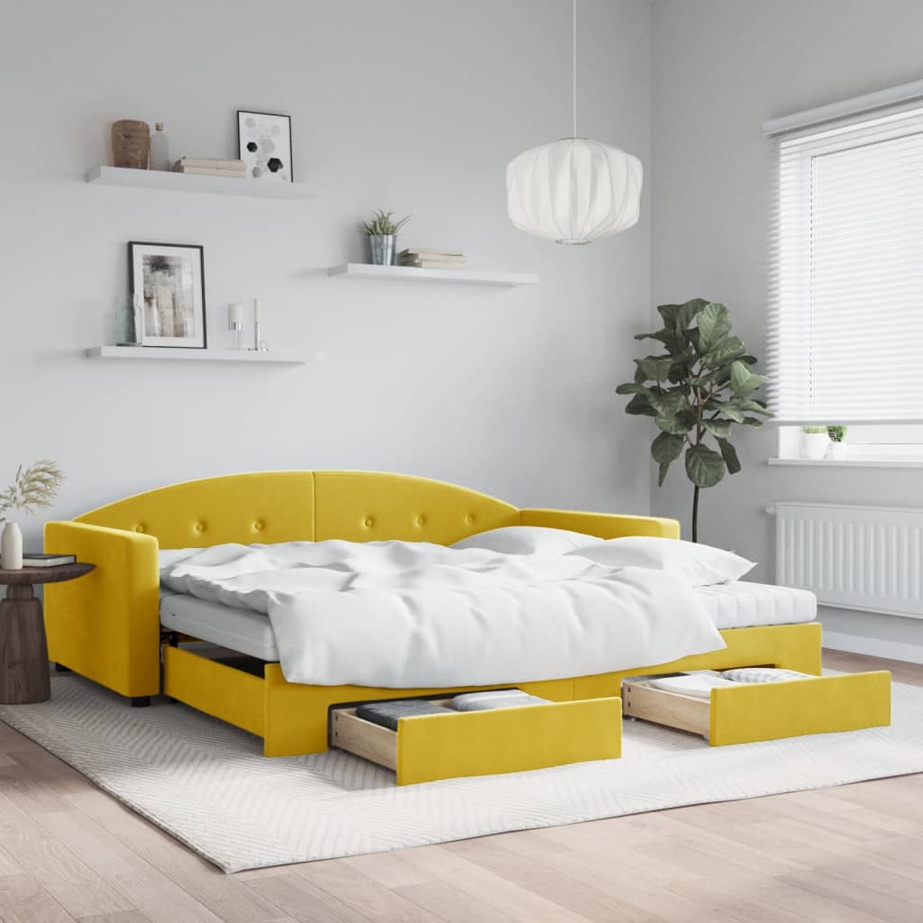 Sofá-cama com gavetão e gavetas 100x200 cm veludo amarelo