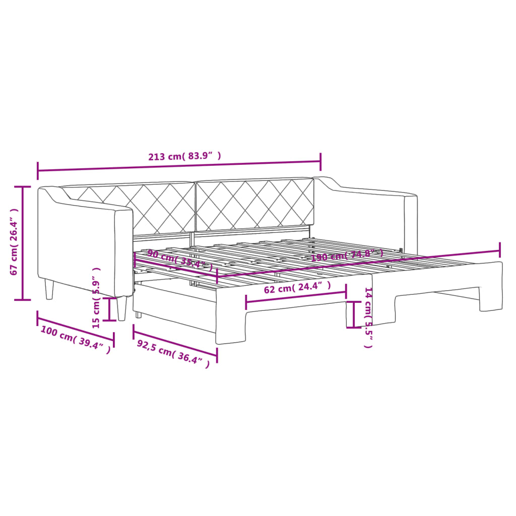 Sofá-cama com gavetão 90x190 cm tecido cinzento-escuro