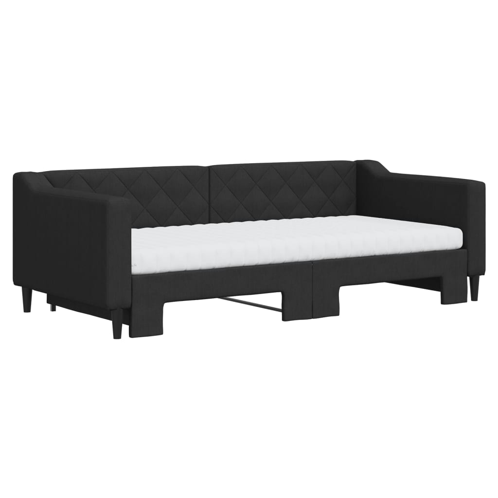 Sofá-cama com gavetão e colchões 90x190 cm tecido preto