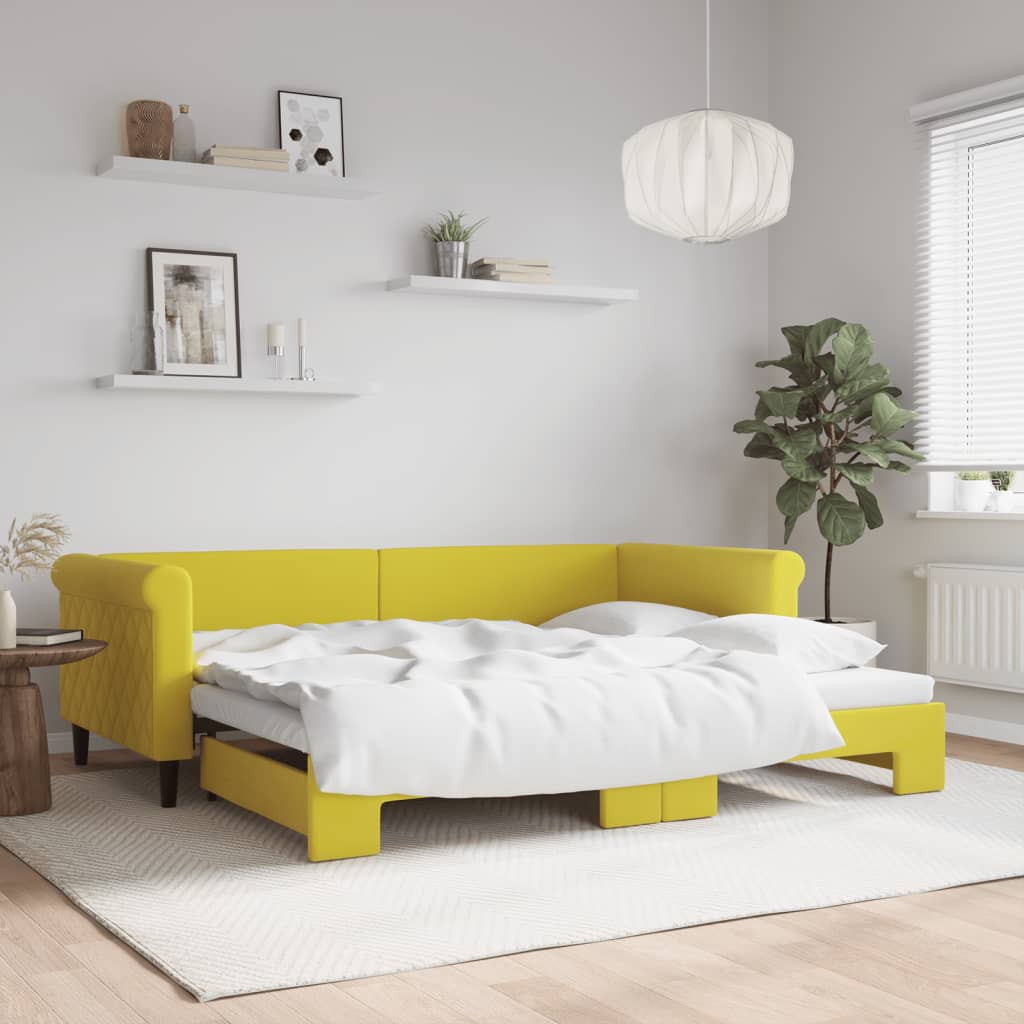 Sofá-cama com gavetão 90x200 cm veludo amarelo