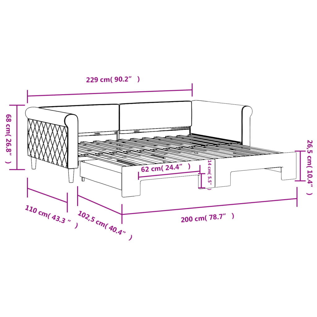 Sofá-cama com gavetão 100x200 cm veludo preto