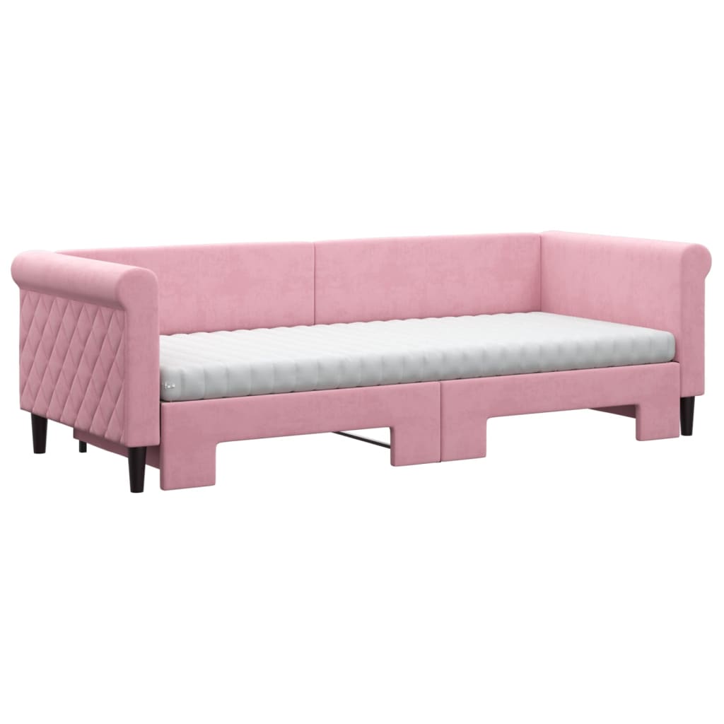 Sofá-cama com gavetão e colchões 80x200 cm veludo rosa