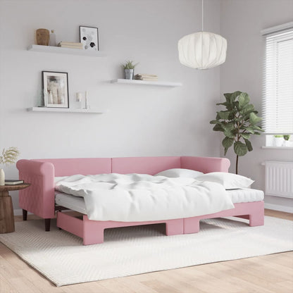 Sofá-cama com gavetão e colchões 80x200 cm veludo rosa