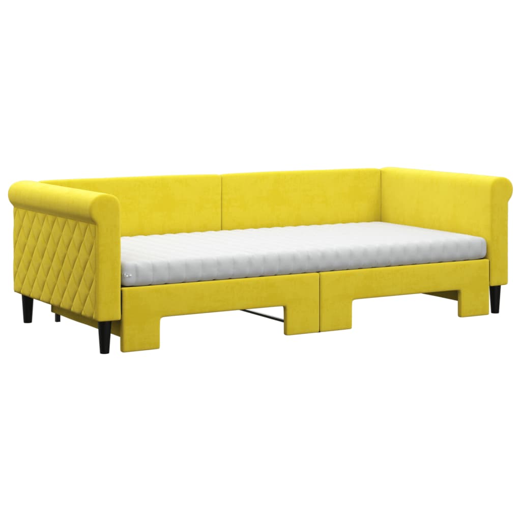 Sofá-cama com gavetão e colchões 90x200 cm veludo amarelo