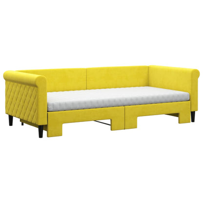 Sofá-cama com gavetão e colchões 90x200 cm veludo amarelo