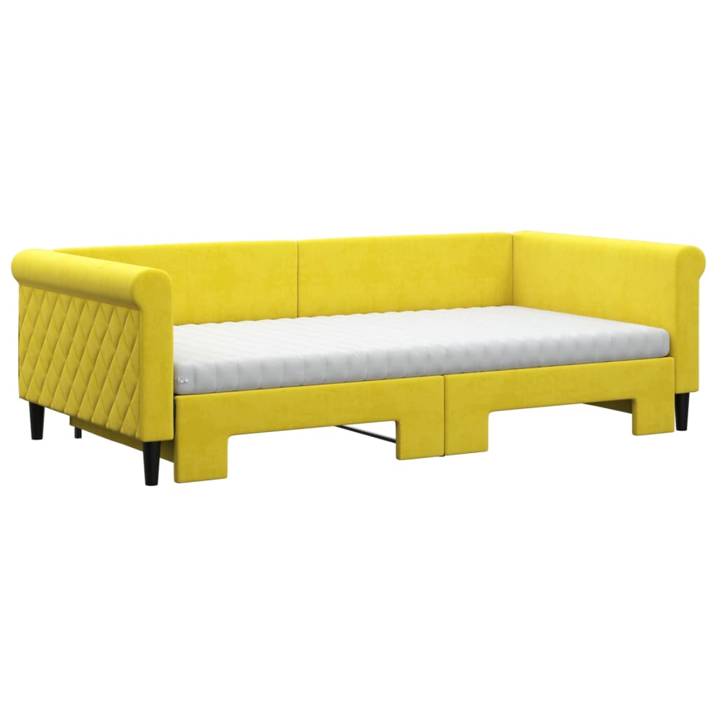 Sofá-cama com gavetão e colchões 100x200 cm veludo amarelo