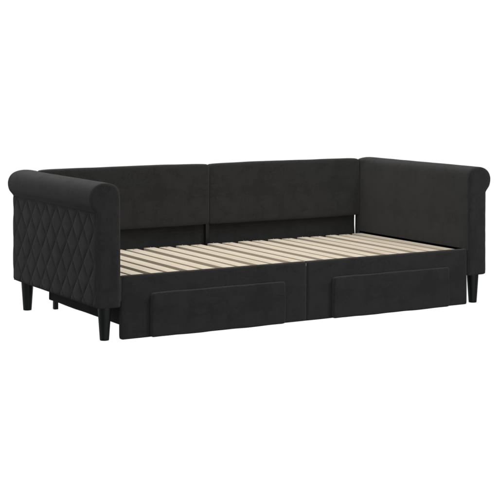 Sofá-cama com gavetão e gavetas 90x190 cm veludo preto