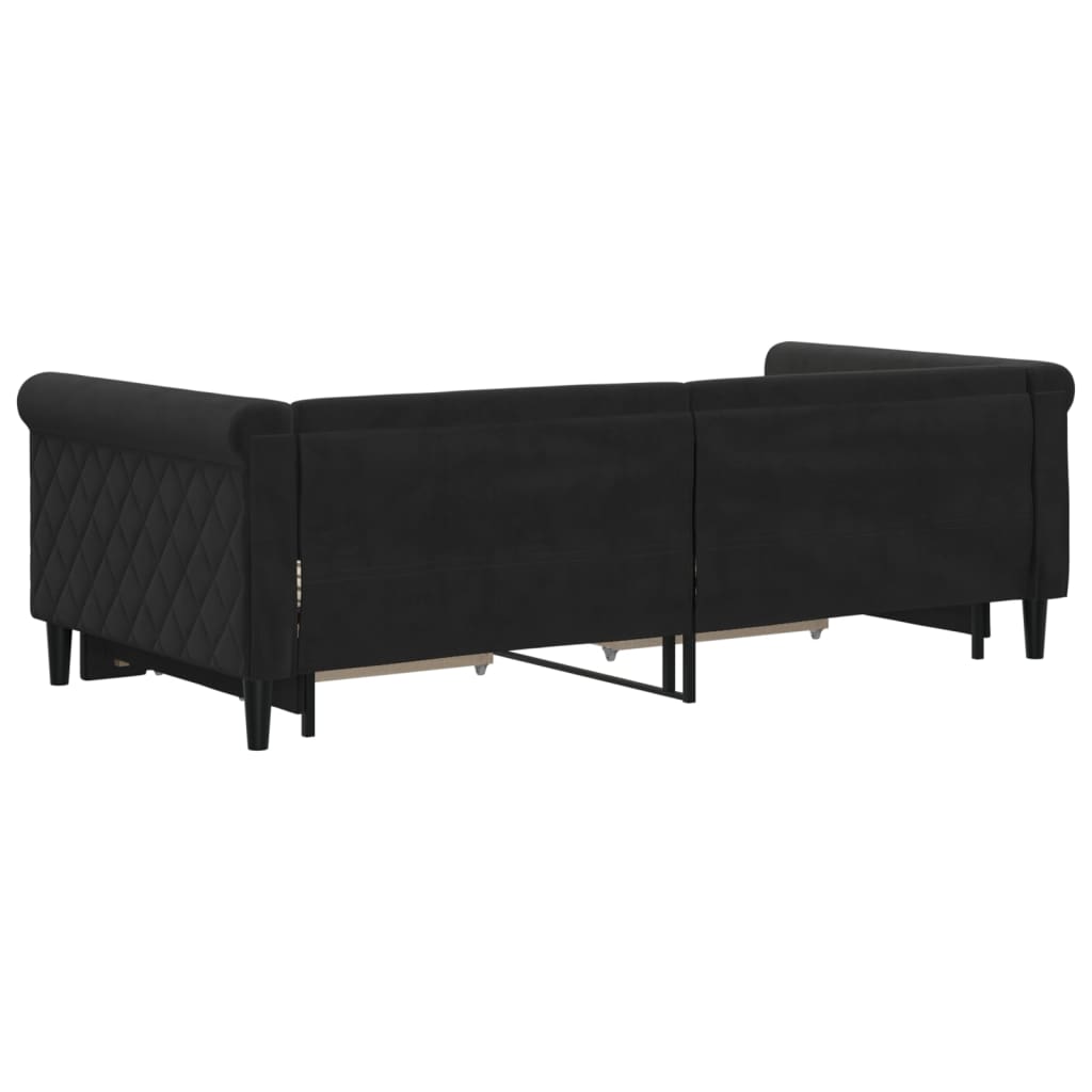 Sofá-cama com gavetão e gavetas 90x190 cm veludo preto