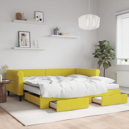 Sofá-cama com gavetão e gavetas 100x200 cm veludo amarelo