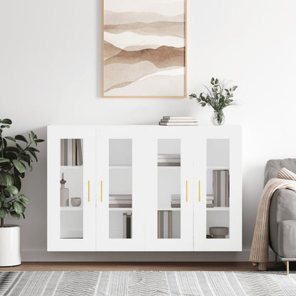 Aparador Vitrine Liva com Puxadores Dourado de 140 cm - Branco Brilhante - Design Moderno