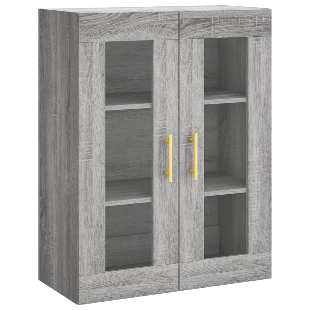 Aparador Vitrine Liva com Puxadores Dourado de 140 cm - Cinzento - Design Moderno