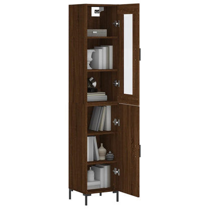 Armário Alto com Vitrine Brenna de 180 cm - Castanho - Design Moderno