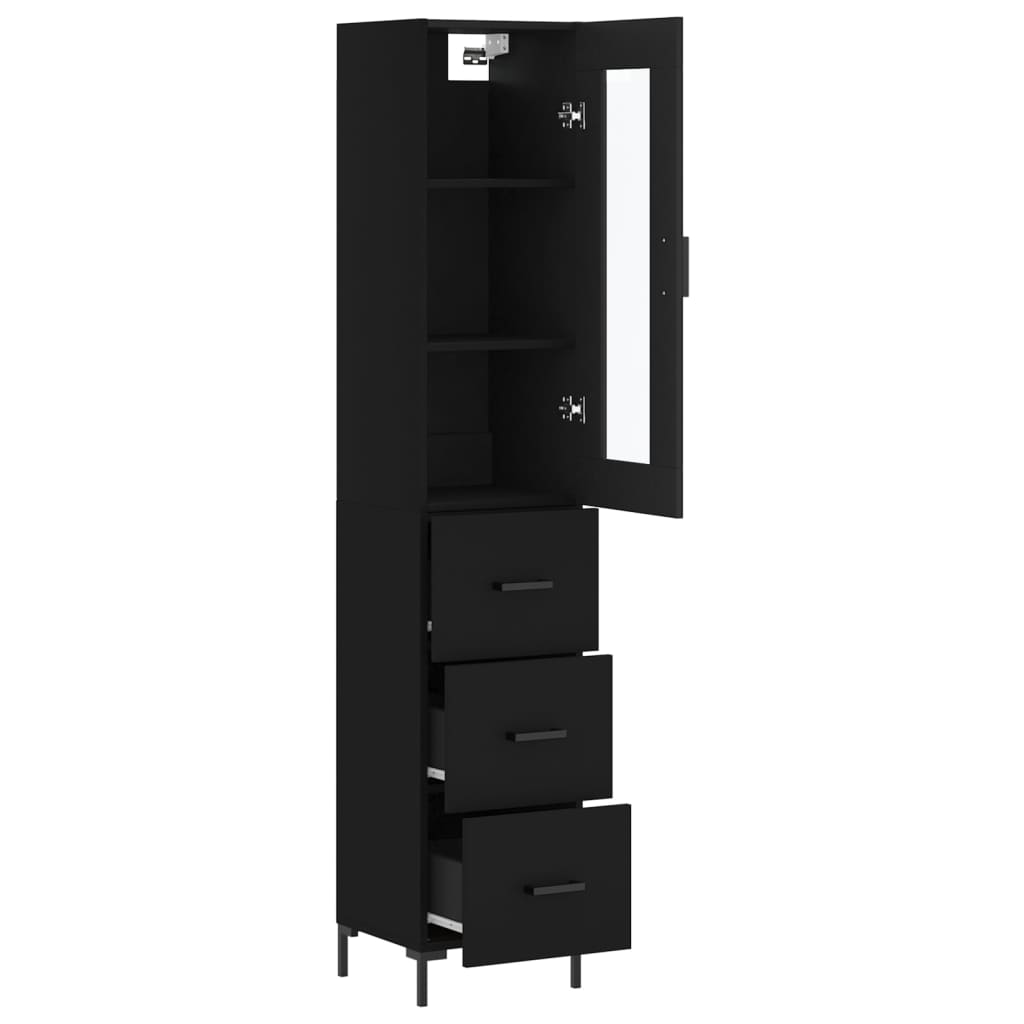 Armário Alto com 3 Gavetas e Vitrine Brenna de 180 cm - Preto - Design Moderno