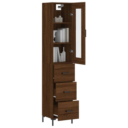 Armário Alto com 3 Gavetas e Vitrine Brenna de 180 cm - Castanho - Design Moderno