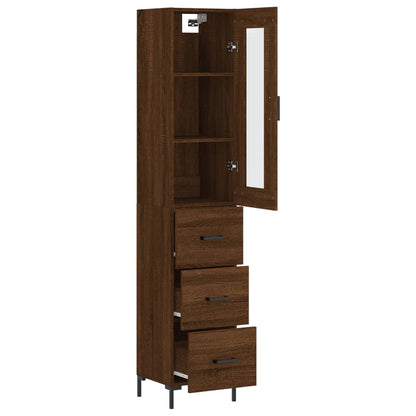 Armário Alto com 3 Gavetas e Vitrine Brenna de 180 cm - Castanho - Design Moderno