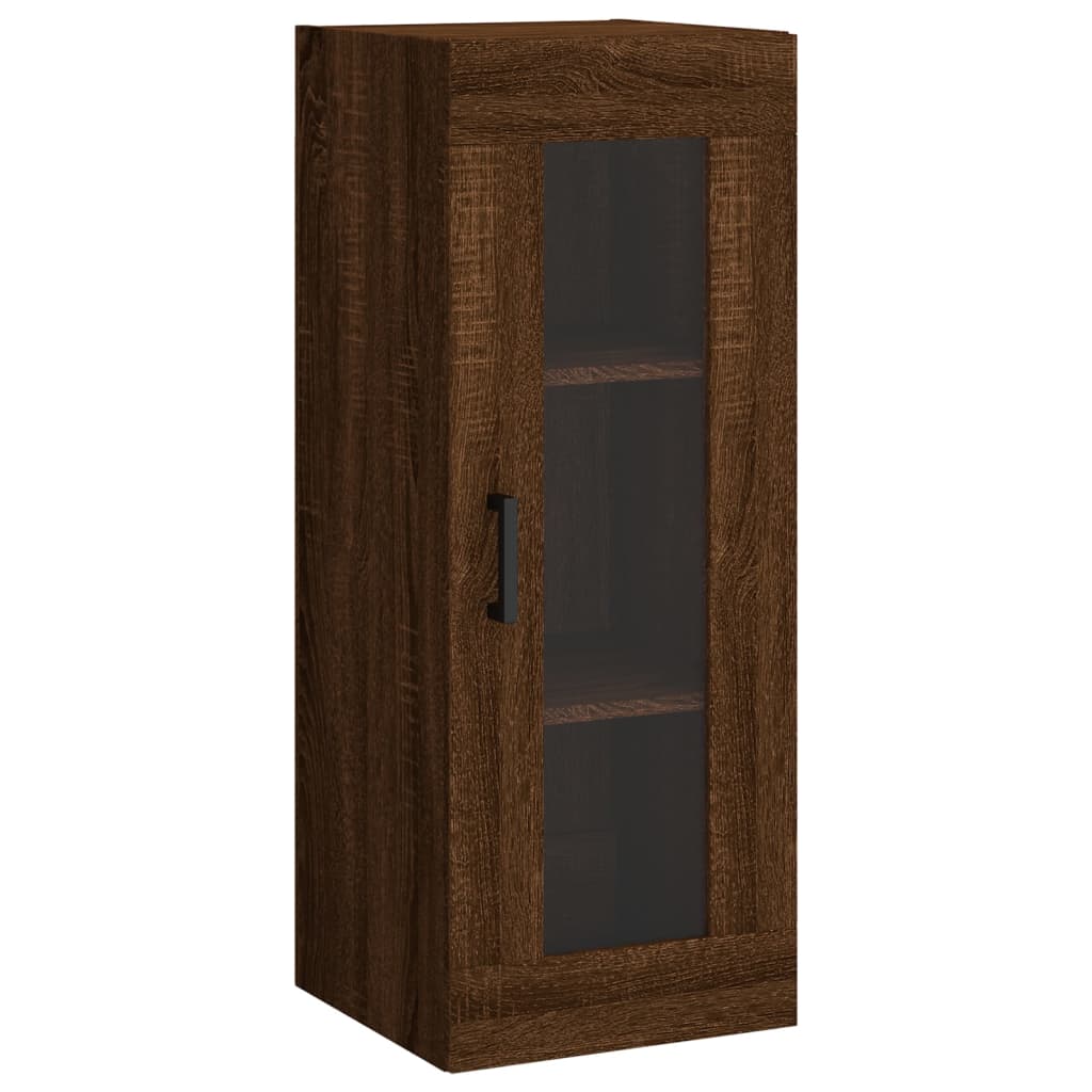 Armário Alto com 3 Gavetas e Vitrine Brenna de 180 cm - Castanho - Design Moderno