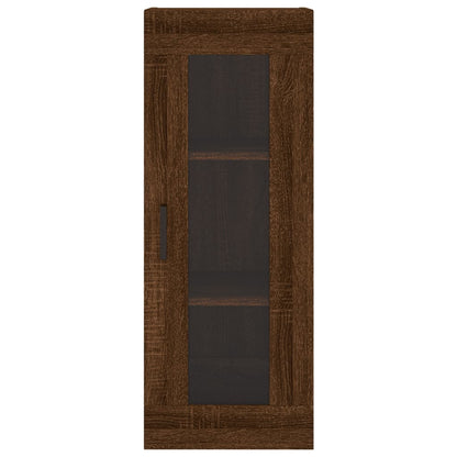 Armário Alto com 3 Gavetas e Vitrine Brenna de 180 cm - Castanho - Design Moderno