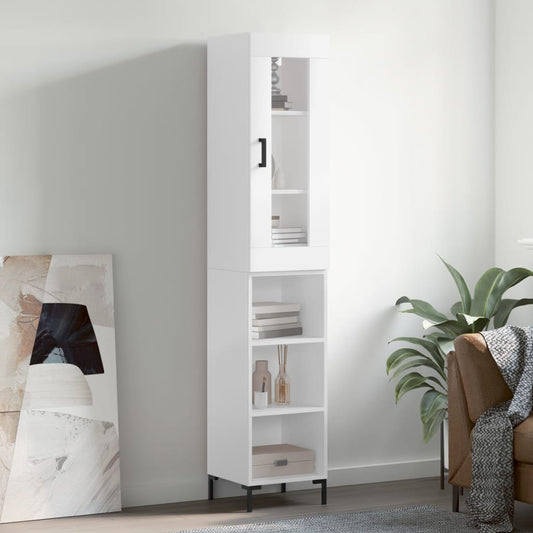 Armário Alto com 3 Prateleiras e Vitrine Brenna de 180 cm - Branco - Design Moderno