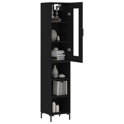 Armário Alto com 3 Prateleiras e Vitrine Brenna de 180 cm - Preto - Design Moderno