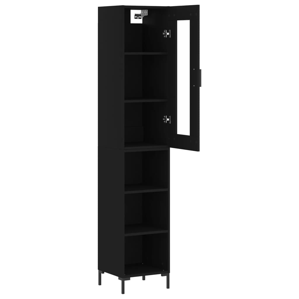 Armário Alto com 3 Prateleiras e Vitrine Brenna de 180 cm - Preto - Design Moderno