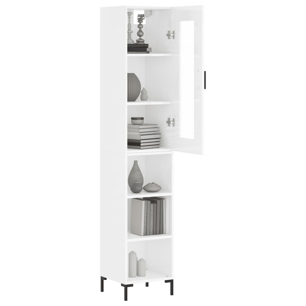 Armário Alto com 3 Prateleiras e Vitrine Brenna de 180 cm - Branco Brilhante - Design Moderno