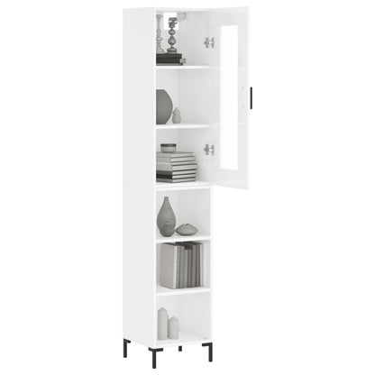 Armário Alto com 3 Prateleiras e Vitrine Brenna de 180 cm - Branco Brilhante - Design Moderno