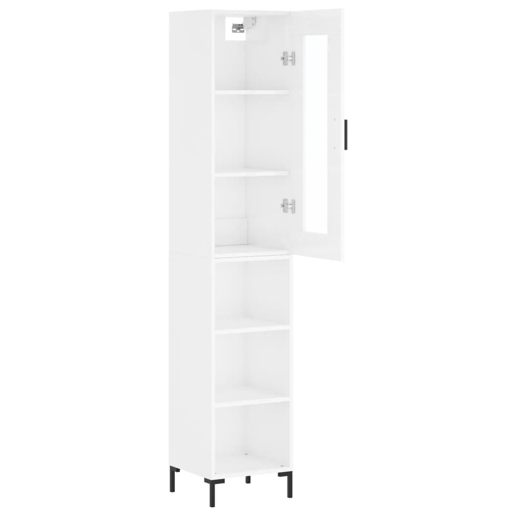 Armário Alto com 3 Prateleiras e Vitrine Brenna de 180 cm - Branco Brilhante - Design Moderno