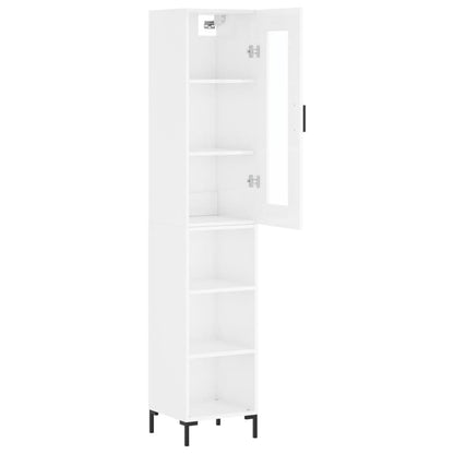 Armário Alto com 3 Prateleiras e Vitrine Brenna de 180 cm - Branco Brilhante - Design Moderno