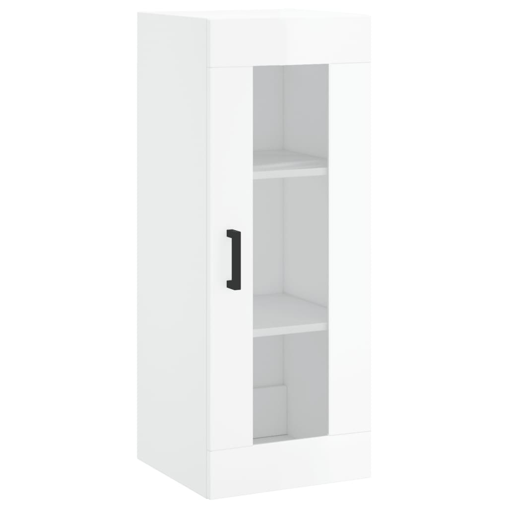 Armário Alto com 3 Prateleiras e Vitrine Brenna de 180 cm - Branco Brilhante - Design Moderno