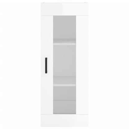 Armário Alto com 3 Prateleiras e Vitrine Brenna de 180 cm - Branco Brilhante - Design Moderno