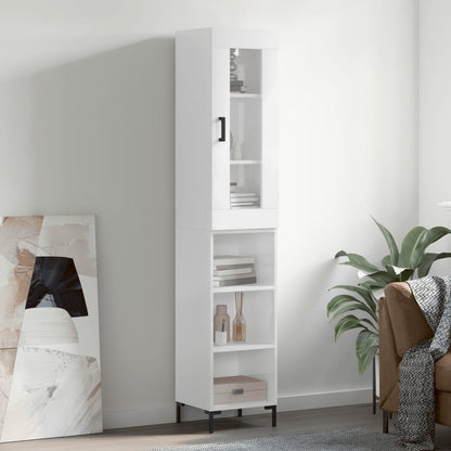 Armário Alto com 3 Prateleiras e Vitrine Brenna de 180 cm - Branco Brilhante - Design Moderno