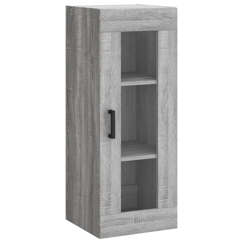 Armário Alto com 3 Prateleiras e Vitrine Brenna de 180 cm - Cinzento - Design Moderno