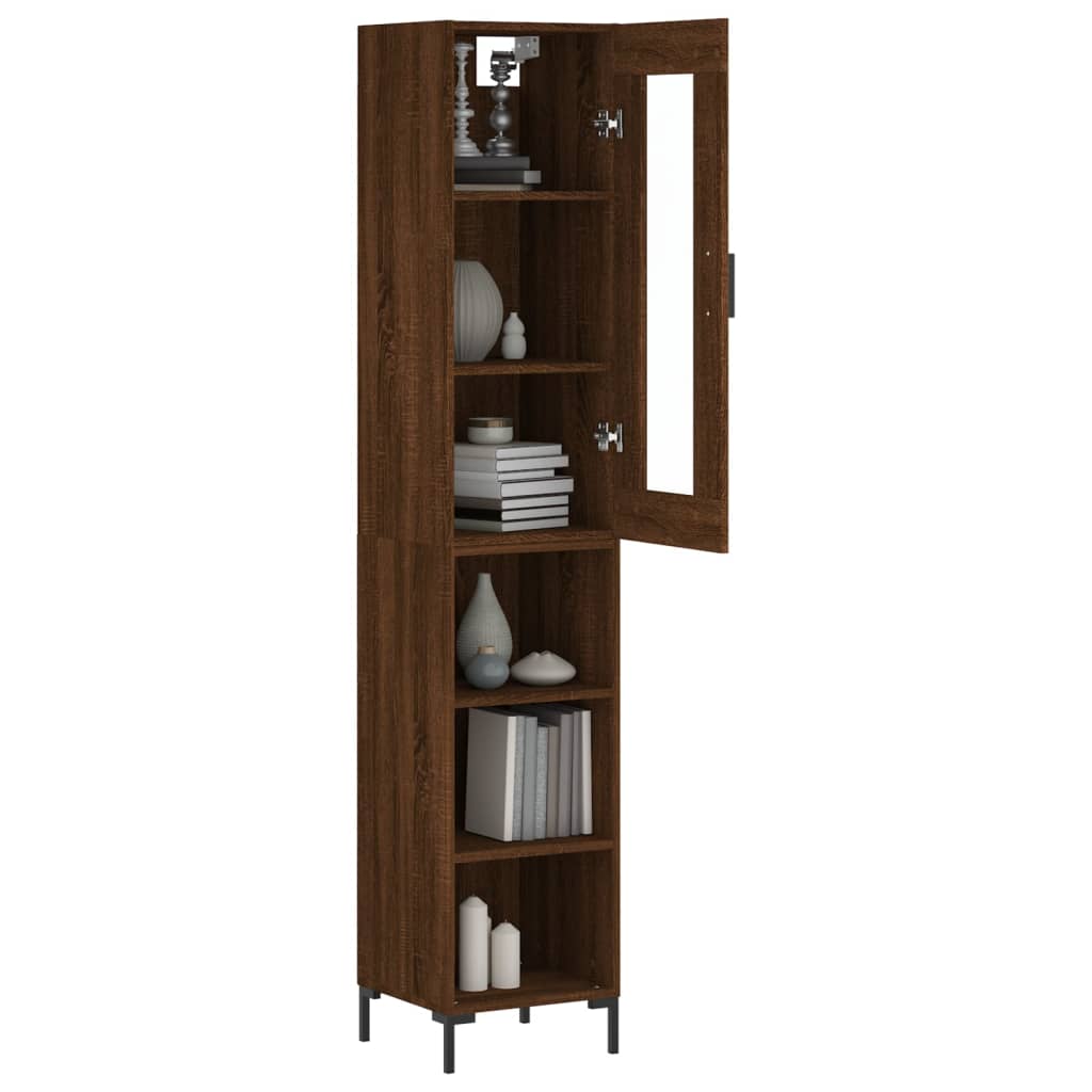 Armário Alto com 3 Prateleiras e Vitrine Brenna de 180 cm - Castanho - Design Moderno