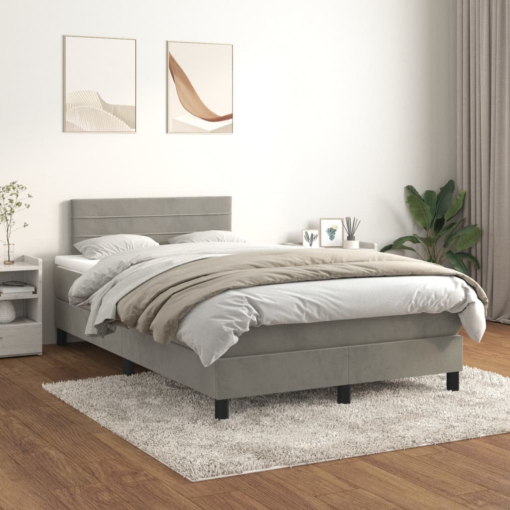 Cama boxspring c/ colchão 120x200 cm veludo cinzento-claro