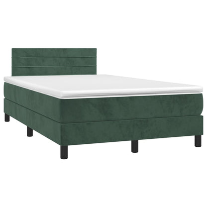 Cama boxspring com colchão 120x200 cm veludo verde-escuro