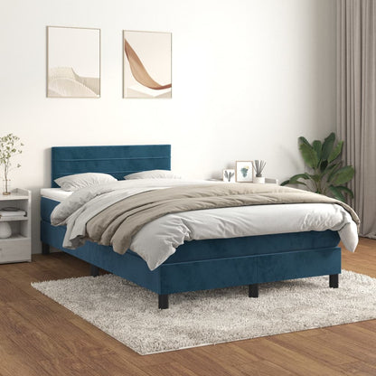 Cama boxspring com colchão 120x200 cm veludo azul-escuro