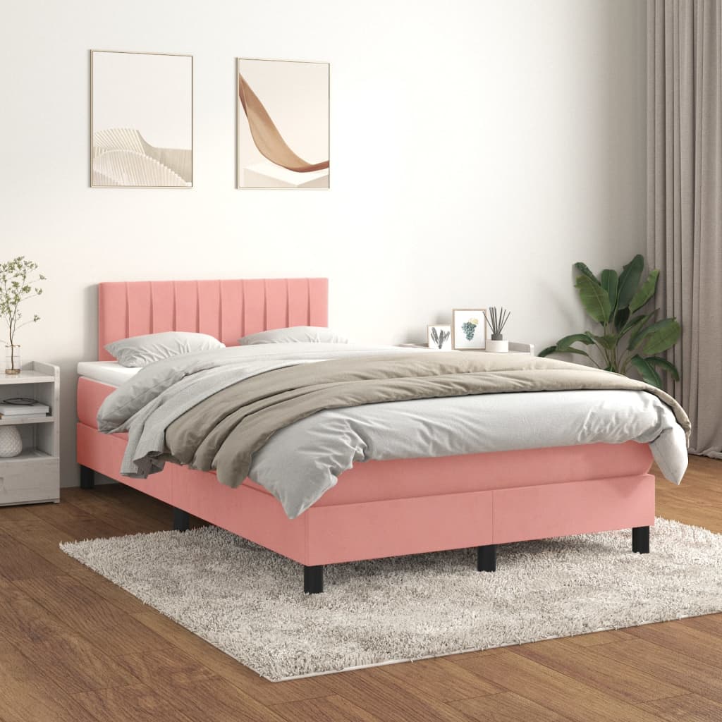 Cama boxspring com colchão 120x200 cm veludo rosa