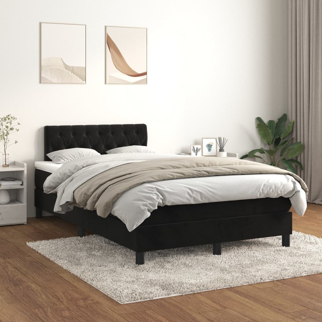 Cama boxspring com colchão 120x200 cm veludo preto