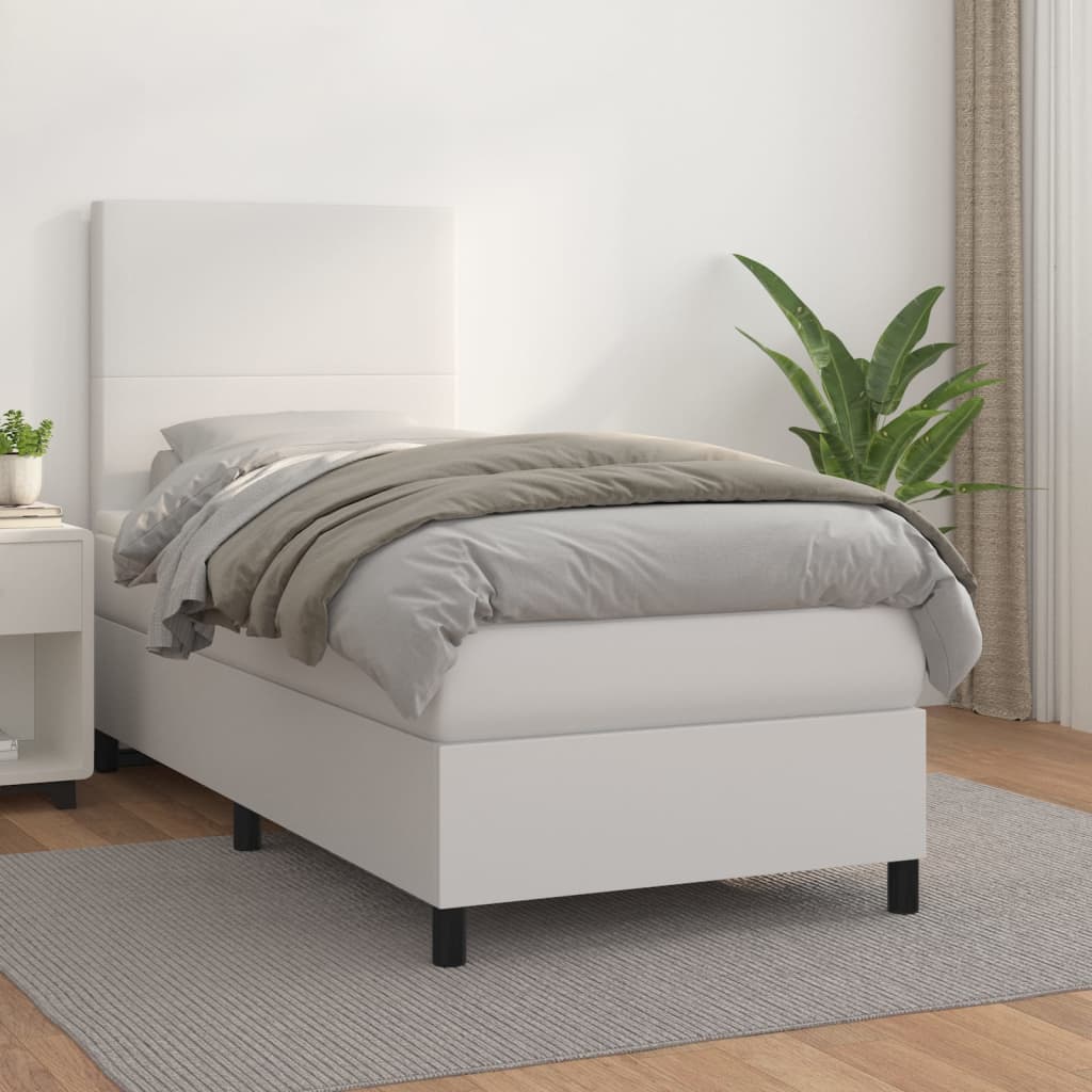 Cama com molas/colchão 90x190 cm couro artificial branco