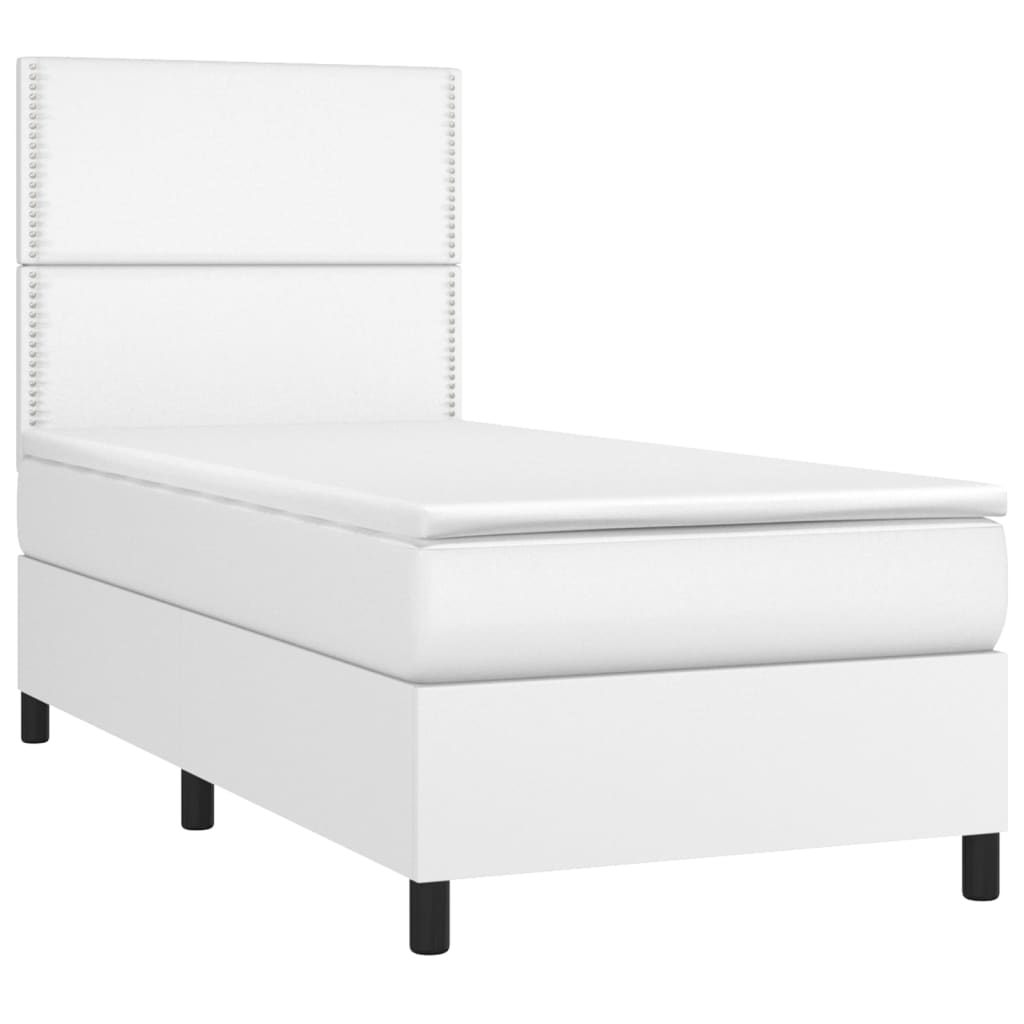 Cama com molas/colchão 90x190 cm couro artificial branco