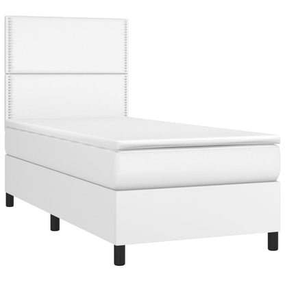 Cama com molas/colchão 90x190 cm couro artificial branco